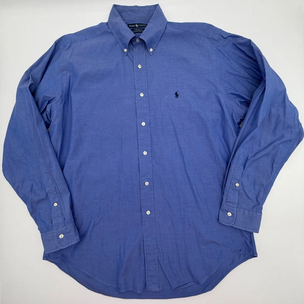 Ralph Lauren Yarmouth Mens 16-35 Blue Pinpoint‎ Oxford Button Down Shirt Cotton